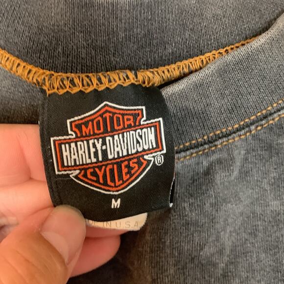 90s Harley Davidson mens medium long sleeve shirt acid wash vintage logo grunge - Picture 2 of 9